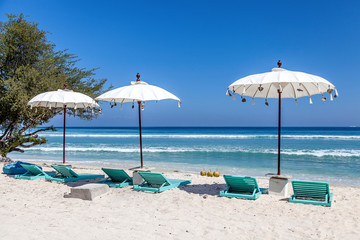 The beautiful ocean coast of Gili Trawangan island, Bali, Indonesia.