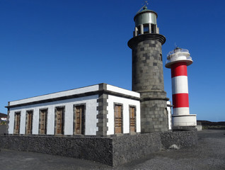 Historic and new lighthouses in Fuencaliente. South of La Palma Island. Canary Islands. Spain. 