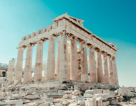 Acropolis of Athens is UNESCO World Heritage Site in Greece. Photo was taken in August 2019