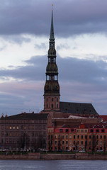 Obraz premium Old medieval church tower - Saint Peters Lutheran church in Riga, Latvia