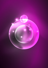 Glowing neon shiny transparent bubbles, glass circles or bio cell concept. Techno futuristic vector abstract background For Wallpaper, Banner, Background, Card, Book Illustration, landing page