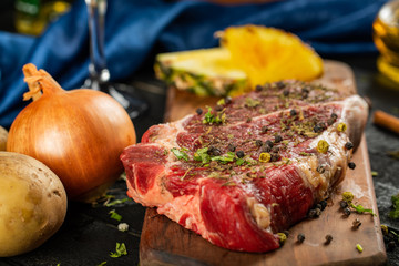 Raw meat with spices and vegetables