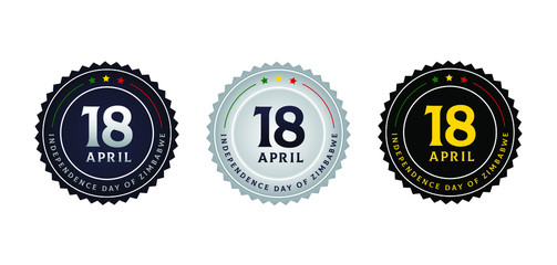 Creative layout Zimbabwe independence day design for greeting card, banner, vector illustration. Zimbabwe flag color  with 18th of April design element with circle label set.