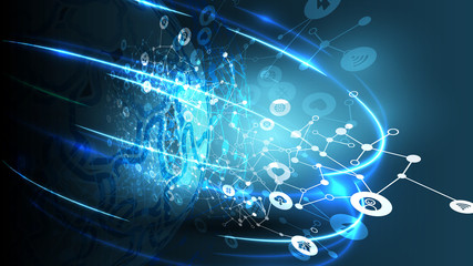 Blue abstract network backround with globe, vector illustration