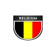 Flag of Belgium with emblem badge labels