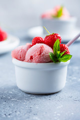 Summer sorbet with fresh strawberry