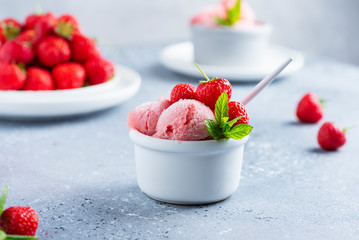 Summer sorbet with fresh strawberry