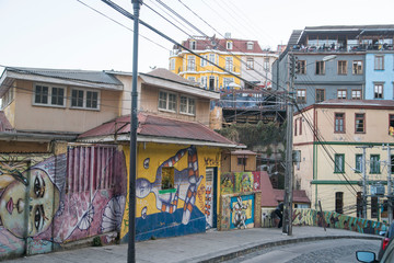 colorful graffiti walls in Valparaiso Chile 