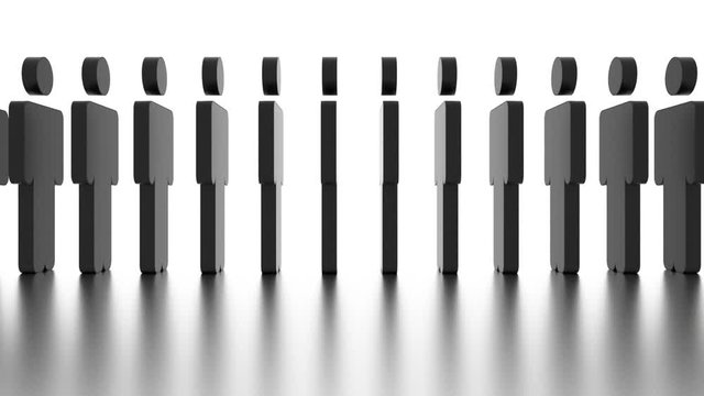 Absolute incognito. Black flat figures rotate on a white background. Seamless loop.