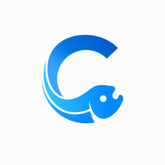 fish with letter c vector logo