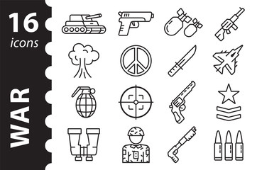 War icons set. Linear army symbols. Vector illustration in a flat style.