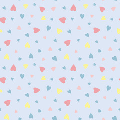 Love hearts on pale blue background. Pattern for fabric, wrapping, textile, wallpaper, apparel. Vector illustration