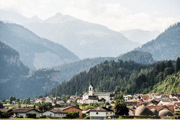 Fototapeta na wymiar small european village in the swiss alps