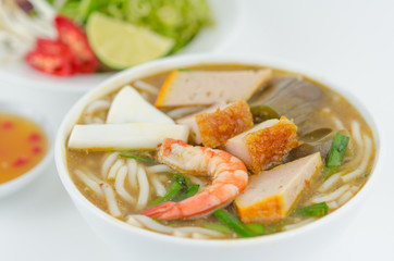 Bun Mam - A Vietnamese fermented fish noodles soup. The broth is made from fermented fish. This is a typical dish of Mekong delta in Vietnam