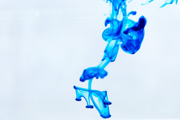 Blue colour ink in water. White Background