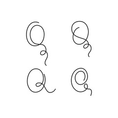 Q letter, continuous line drawing, hand lettering, print for clothes, t-shirt, emblem or logo design, one single line on a white background. Isolated vector illustration.