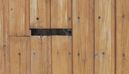 Wooden door with peeling paint and vintage handles with space for text