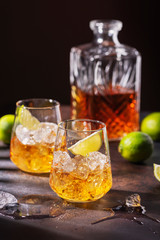 Cuban strong rum with ice and lime