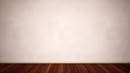 Concept or conceptual vintage or grungy brown background of natural wood or wooden old texture floor and concrete wall for contrast. A 3d illustration metaphor for time, material, solitude or rust