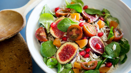 Healthy green figs salad with rice