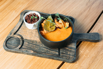 thai national traditional tom yam soup served in the restaurant