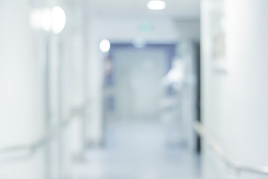 Blurred hospital corridor background, blurry medical interior defocused backdrop