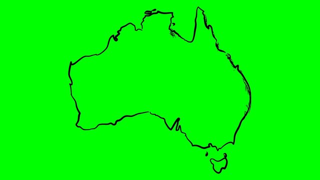 Australia drawing outline map green screen isolated