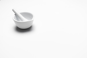 A mortar grinder drugs isolated on white background.  For copy space.
