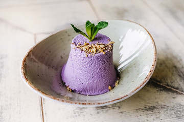 tasty handmade eco ice cream  in different colours served on a beautiful plate