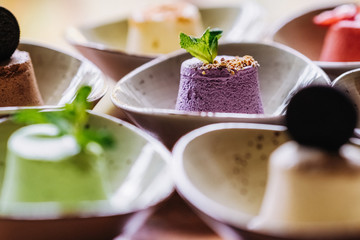 tasty handmade eco ice cream  in different colours served on a beautiful plate