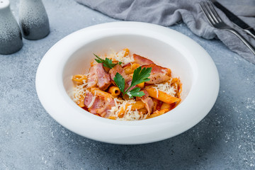 Penne with bacon and Parmesan