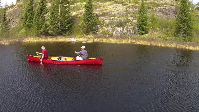 Paddling in the rocky Canadian Shield country of eastern Manitoba - profile shot.