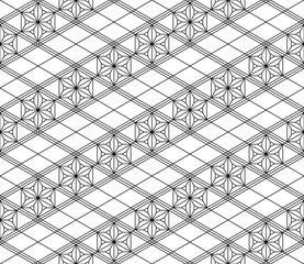 Seamless pattern based on japanese woodwork art.Black and white color.