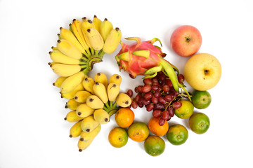 Naklejka na ściany i meble Top view of Variety Fruit on white background