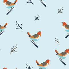 Vector seamless background with robin birds. Pattern suitable for fabric, paper or web background design