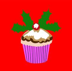 christmas cupcake with holly