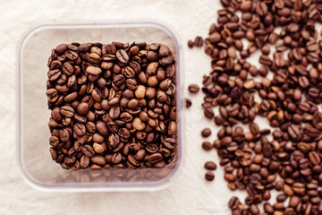 coffee beans on a burlap
