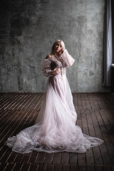 Fototapeta premium girl in white pink dress