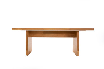 wooden table in front of white background