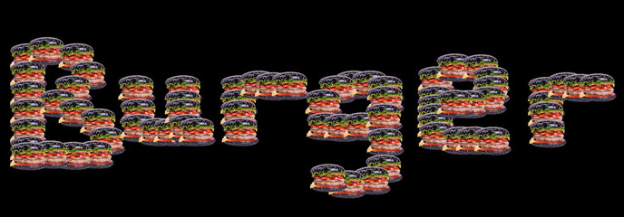 the word burger on a black background from small burgers.