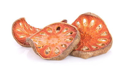 Dry Bael Fruit tea (Aegle marmelos) isolated on white background