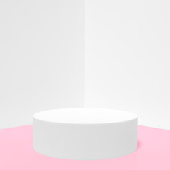White podium stage backdrop on white and white two tone background for product display stand or used in other designs 3d rendering. 3d illustration template minimal beauty style concept.