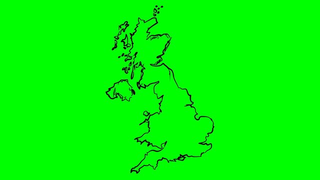 Britain United Kingdom drawing outline map green screen isolated