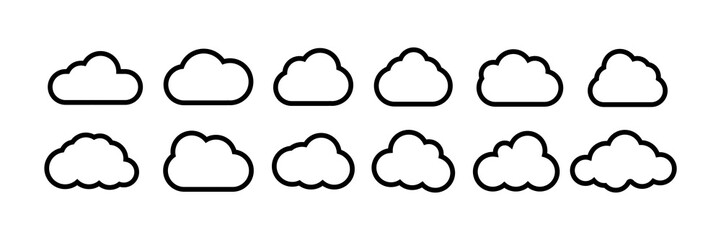Clouds icon, vector illustration. Different clouds set .Cumulus cloud line art icon. Cloud symbol on a white background.