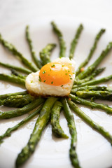 vertical asparagus and egg with heart shape