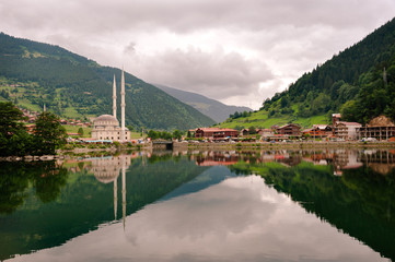 Fototapeta premium Turkey Uzungol Mosque on the mountain lake Uzungol, Trabzon, Turkey