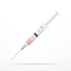 Vector illustration medical vaccine. Coronavirus covid-2019 vaccine conecpt. Corona virus Cure. Vaccine in syringe in blue color. Medicine. coronavirus vaccine, flat dasign vector illustration.
