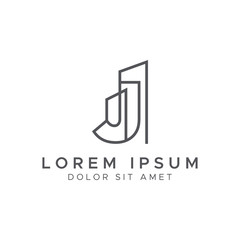 Letter J line building logo vector design template