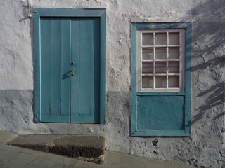 Door and window of an historic colonial house in the old city center of Santa Cruz. La Palma Island. Canary Islands. Spain. 