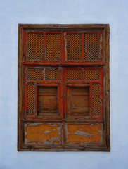 Traditional wood lattice window in historic colonial house. Old city center of Santa Cruz. La Palma Island. Canary Islands. Spain. 